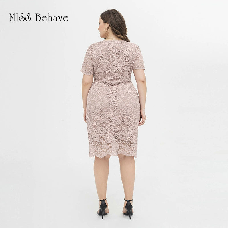 V Neck Gentle plus Size Slim-Fit Sheath Dress Lace