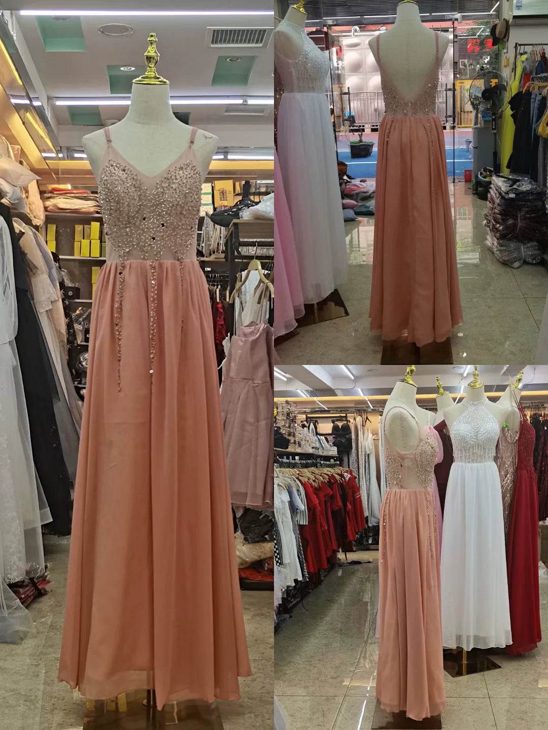 2 Chiffon Hand-Stitched Super Fairy Fluttering Nightclub Bar KTV Model Catwalk Evening Dress Covering Belly Thin Pink
