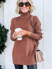 Fashion Fashion Sunken Stripe Turtleneck Sweater Female 2024 Summer New Arrival Silm Easiest for Match Mid Length Long Length Long Sleeves Knitting Tops