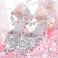 Catwalk Show Model Soft Bottom Silver White Children 'S Princess Shoes