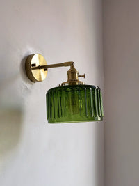 Retro Brass Green Glass Bedroom Style Wall Lamp