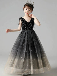 Children's Classy Black Dress Piano Performance Costume Girls Little Host Catwalk Show Girls Princess Dress