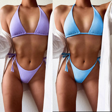 Solid Sexy European and American Beach String bikini Sexy Three-Point 2020 Summer Split Swimsuit Bikini