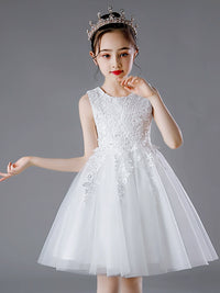 Puffy White Children's Fancy Summer Princess Dress