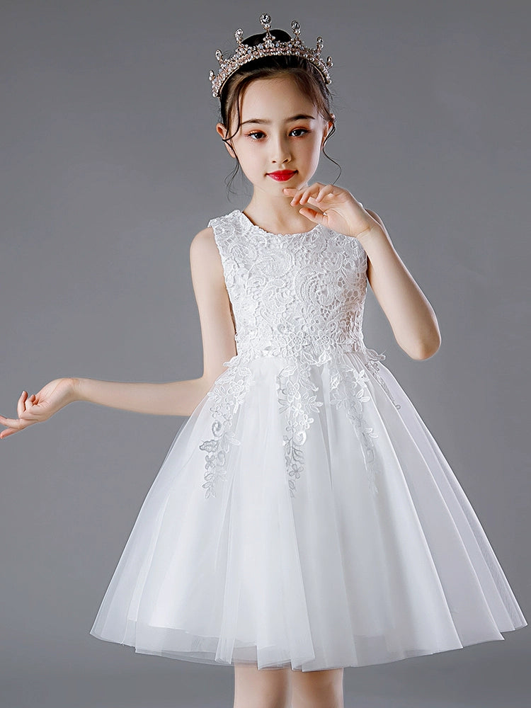 Puffy White Children's Fancy Summer Princess Dress