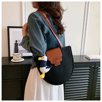 Retro Pink Semicircle Seaside Travel Straw Woven Bag