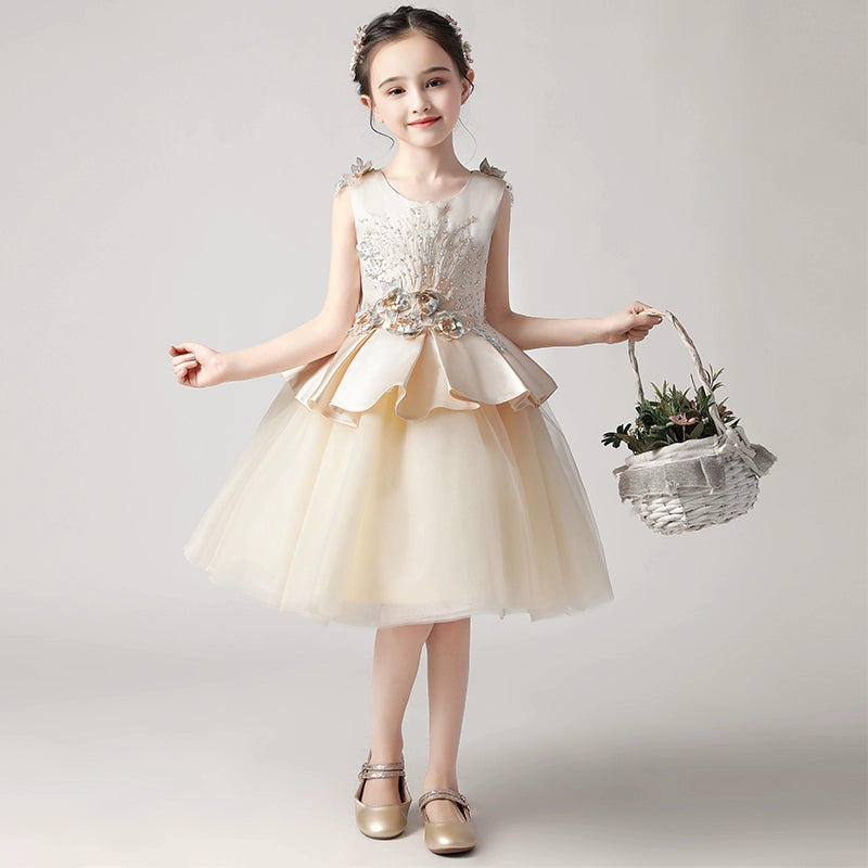 Kids Birthday Dress Princess Dress Girl 2024 New Arrival Western Style Performance Flower Girl Wedding Dress Host Short Skirt Spring and Summer