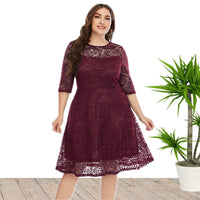 Export Fat Sister 150.00kg Amazon Spring and Summer New European and American plus Size Women's Clothes round Neck Lace Dress Medium