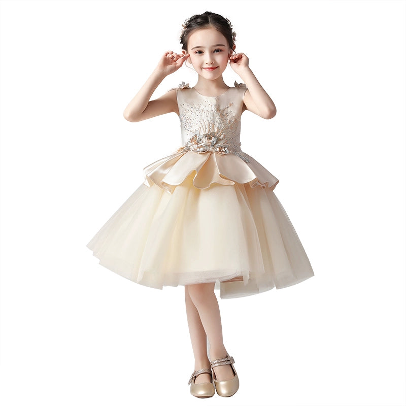 Kids Birthday Dress Princess Dress Girl 2024 New Arrival Western Style Performance Flower Girl Wedding Dress Host Short Skirt Spring and Summer