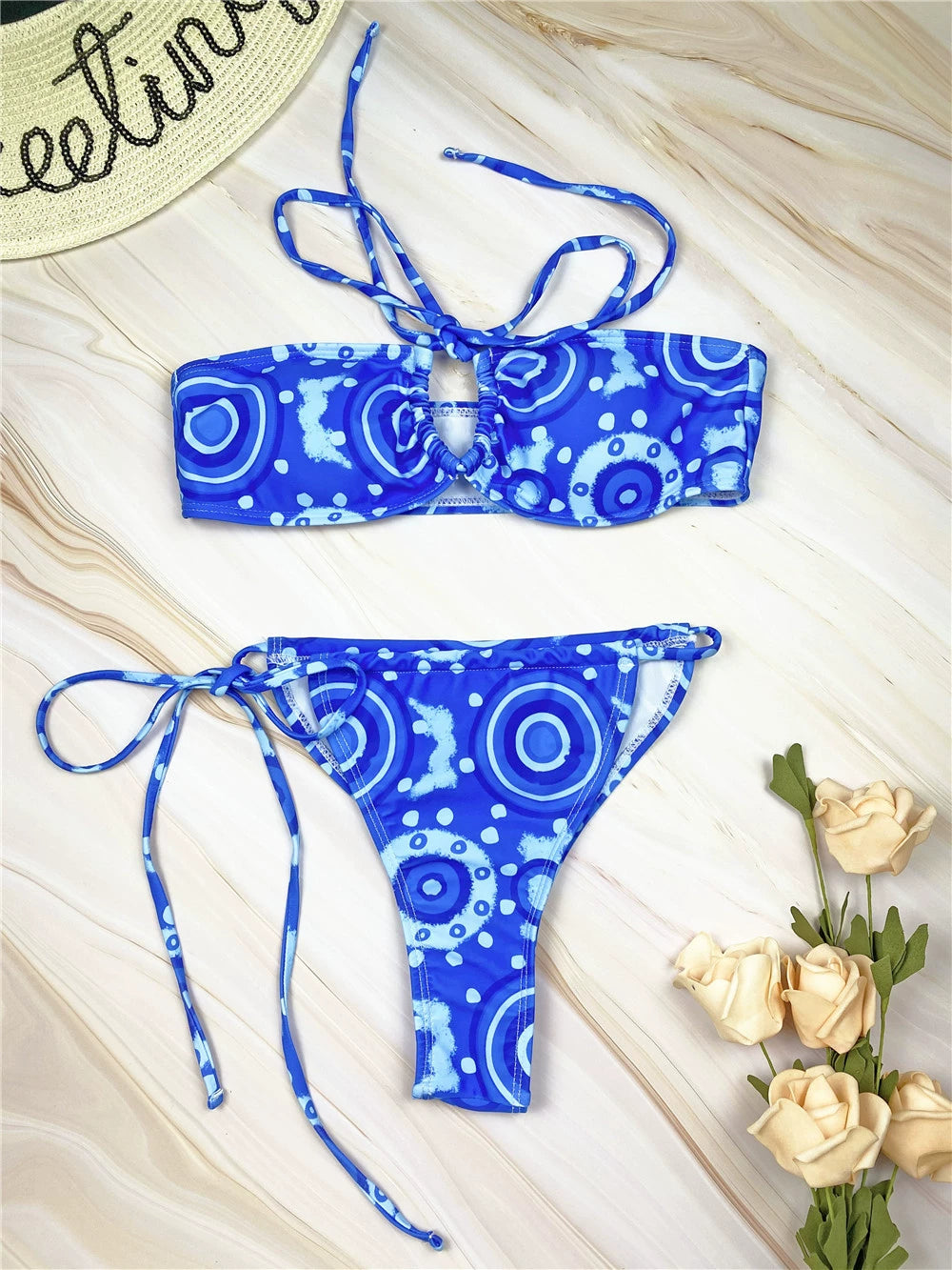 2023 Fashion Print Separates Swimsuit Fresh Bikini Girl Bikini Beach Diving Shoelace Swimming Suit