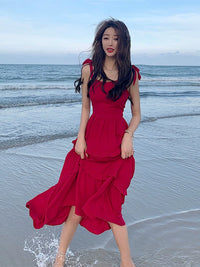 Thailand Sanya Red Photo Strap Dress