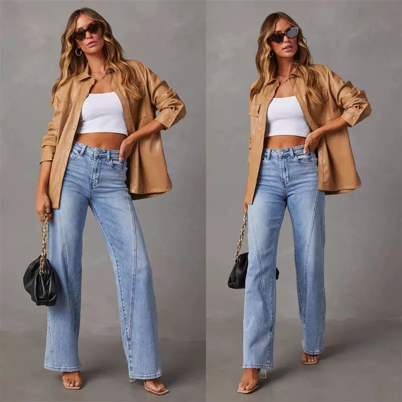 24 Years Amazon EBay New Arrival Comfort and Casual Loose Patchwork Wide Leg Women's Denim Female-32149