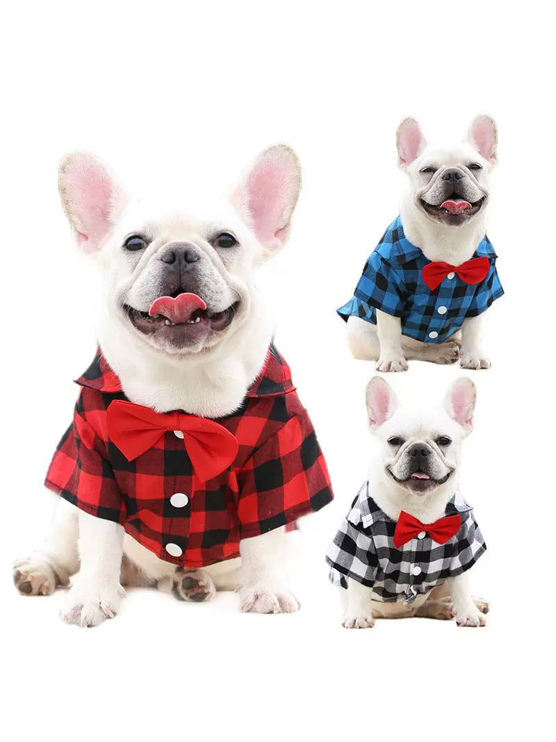 Dog Gingham Shirt Suit Wedding Dress Jarre Aero Bull Pug Small, Medium and Large Dogs Pet Clothes Cat Supplies