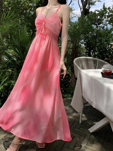 Sanya French Style Slim Looking Chiffon A- line Slip Dress Travel