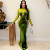 A7353 Fashion Sexy Slim-Fit Sheath Korean Velvet Mesh Dress Nightclub Uniforms