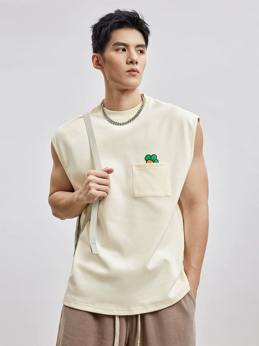 Loose and Simple Crew Neck Sleeveless Waistcoat Sports Vest