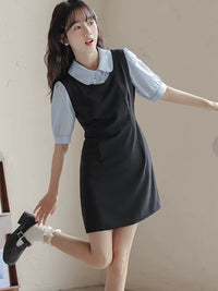 Younger Black Dress Summer College Style Fake Two-Piece