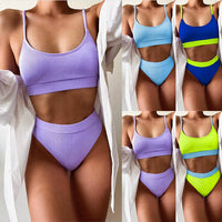 2020 European and American Beach Triangle Fluorescent Color Bikini High Waist Two-Piece Swimsuit Minimalist Bikini Sexy Swimsuit