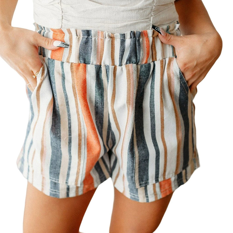 Retro Washed Casual Elastic Frill Waist Shorts