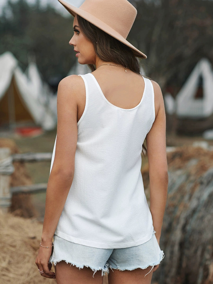 U-Neck Fashion Loose All-Matching Sleeveless T-shirt I-Shaped Vest