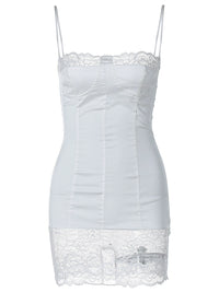 Lace Patchwork Slim-Fit Zipper Open Back Sling Dress