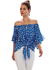 Shiying off-Shoulder Regular Sleeve Polka Dot Top T-shirt