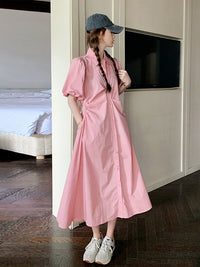 Dopamine Wear Pink Shirt Dress Women's Summer 2024 New Arrival Early Autumn Loose Slim Looking Elegant French Dress