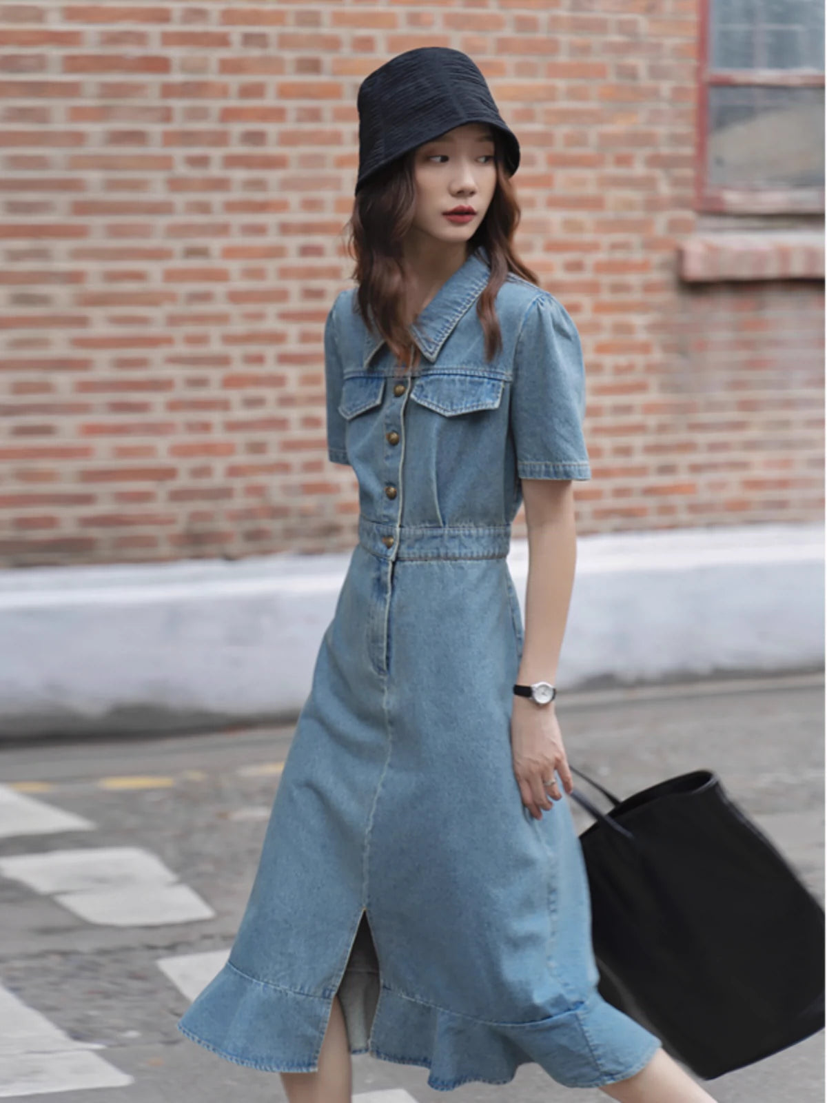 Summer Washed Women Workwear Fishtail Denim Dress – Mega Mart Center Summer Washed Women Workwear Fishtail Denim Dress – Mega Mart Center