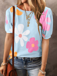 Summer Short Sleeve Fashion Breathable Pullover Large Flower