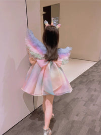 Girls' Dress Summer New Little Girls' Rainbow Skirt Western Style Children's Butterfly Wings Princess Dress Performance Dress