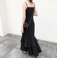 Spring and Autumn French Style Super Long Strap Dress Fishtail