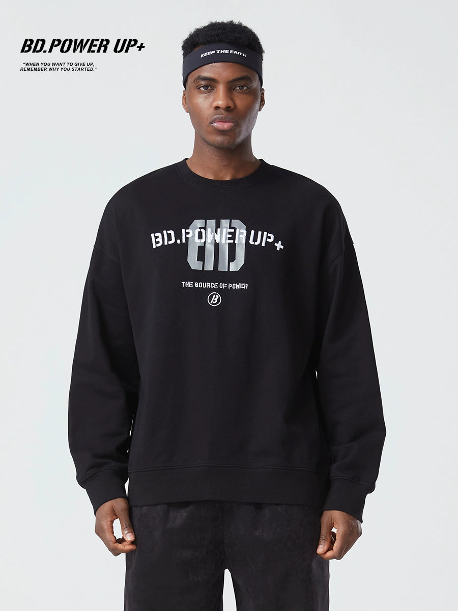 Loose Embroidered Crew Neck Cotton Men's Pullover Sweater