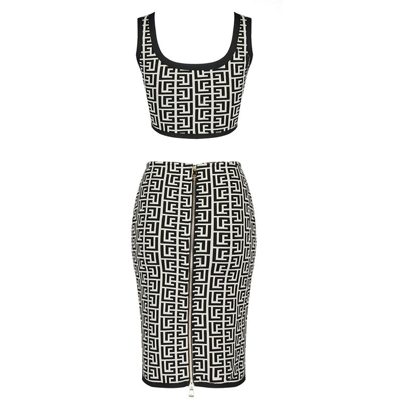 New Fashion Jacquard Slim-Fit Bar Two-Piece Set