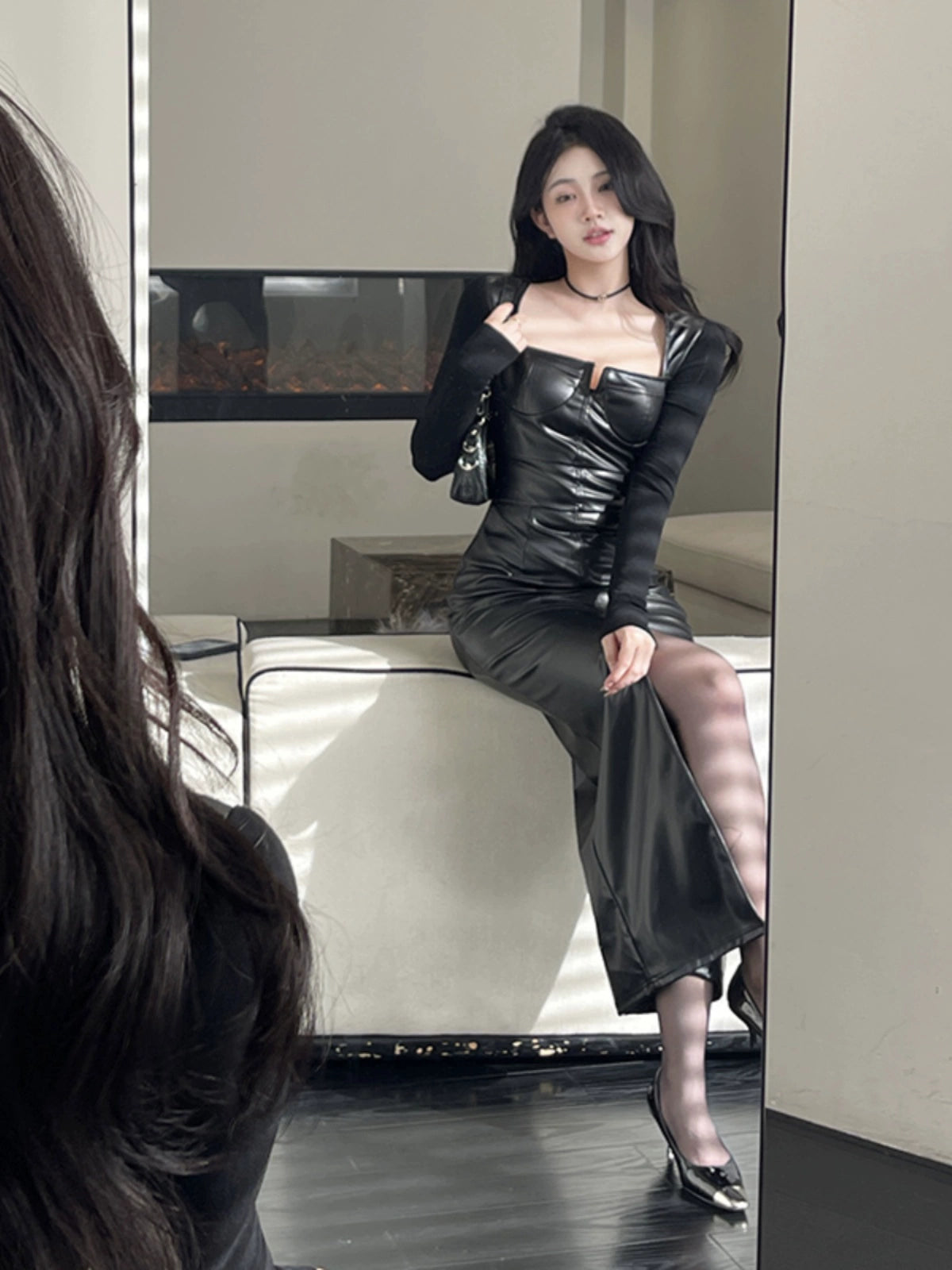 Girlsat18 Slim Pu Slit Black Leather Skirt