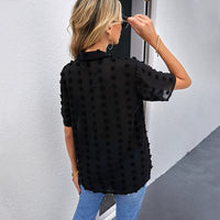 2024 Summer New Polo Collar Cardigan Short Sleeve Shirt Women Fashion Silm Solid Color Half Sleeve Thin T-shirt Blouse