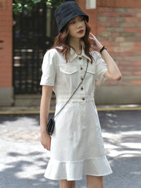 Women's White K-style Niche Style Summer Denim Dress