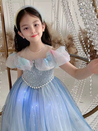 Luminous Princess Dress Girl Summer Aisha Dress Blue Birthday Pink Gauze Dress 61 Flower Girl Dress