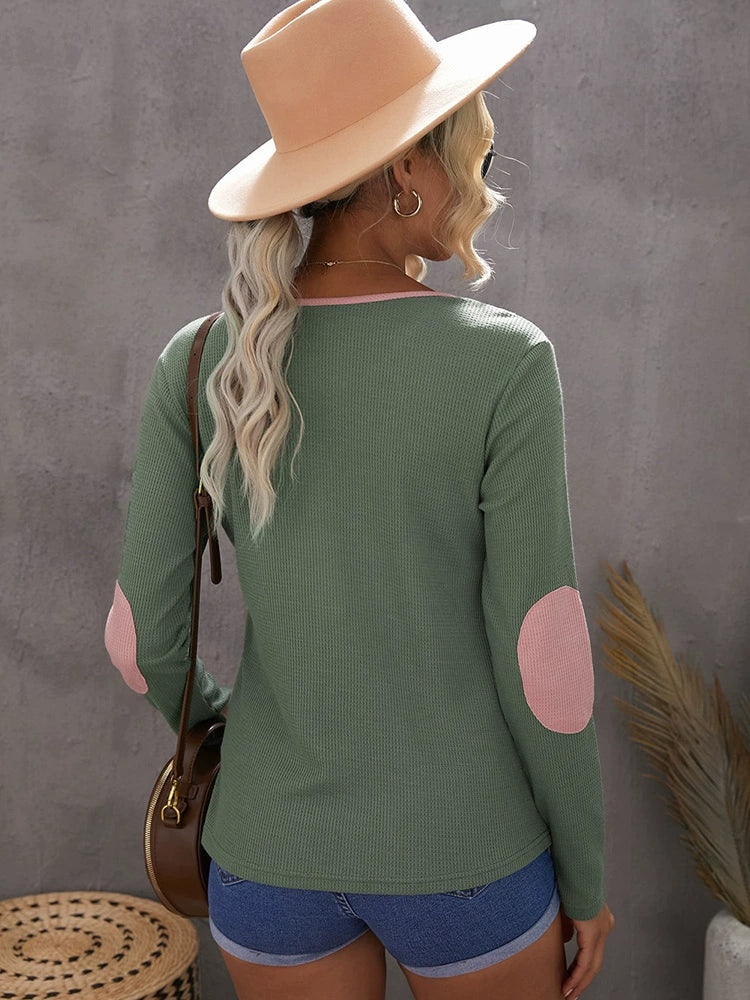 Fashion Pure Color Silm Spring and Autumn All-Match Long Sleeves Pullover