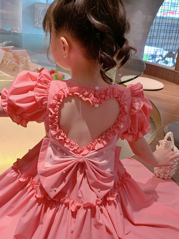 Children's Beautiful Back Stylish Puff Sleeve Dress Summer Clothes