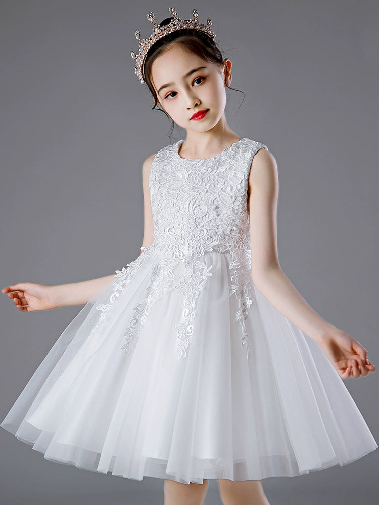 Puffy White Children's Fancy Summer Princess Dress