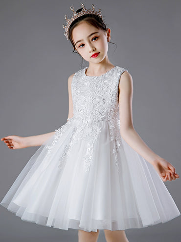 Puffy White Children's Fancy Summer Princess Dress