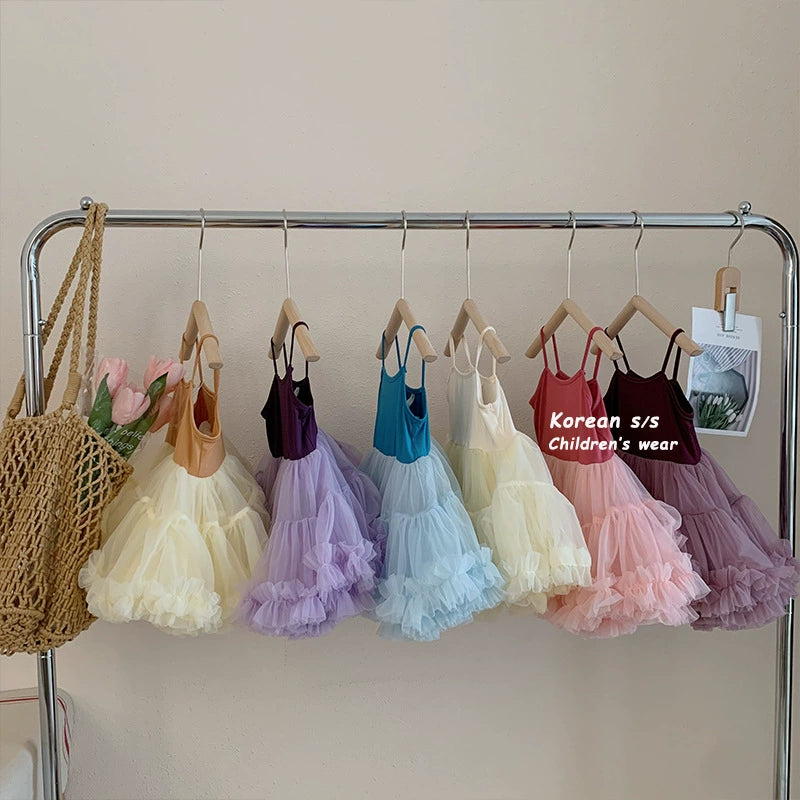 Korean Style Girl Dress Summer Dress Pettiskirt 2024 New Arrival Girl Princess Dress Fashion Baby Performance Dance Skirt