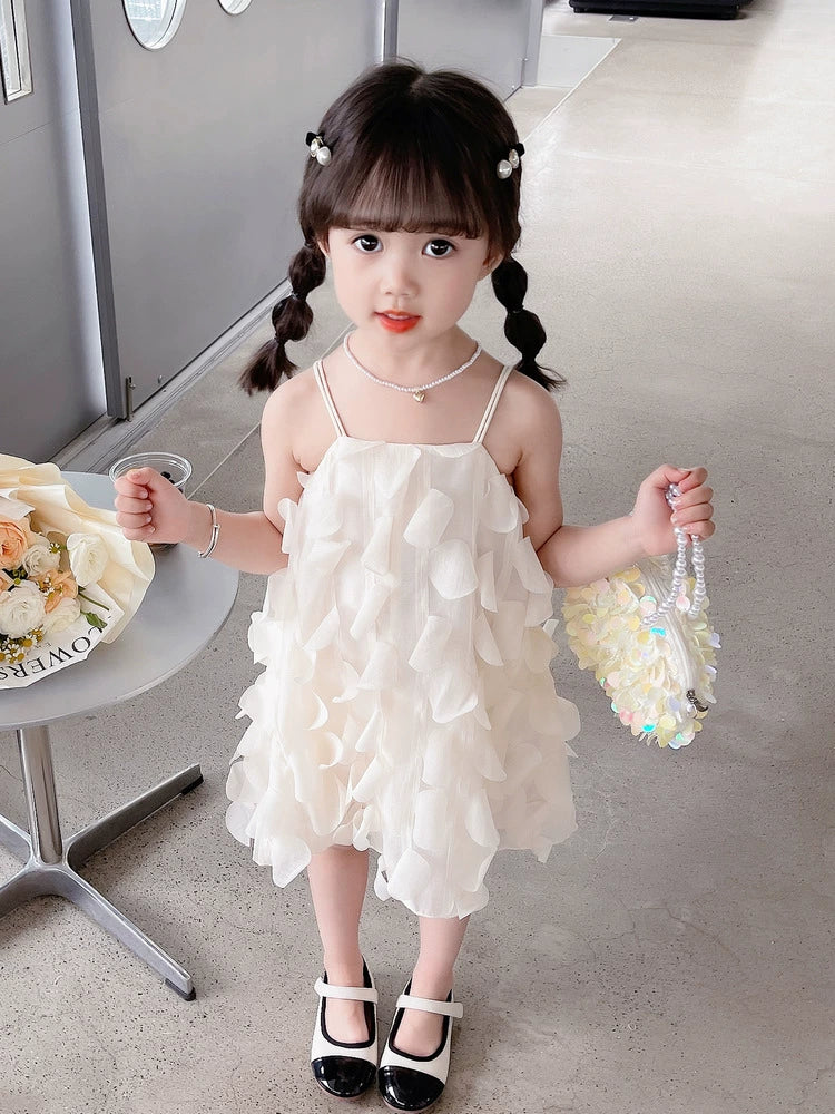 Women Children's Summer Clothing Petals Sleeveless Sling Dress 2023 New Girl's Elegant Sweet Formal Dress Princess Dress