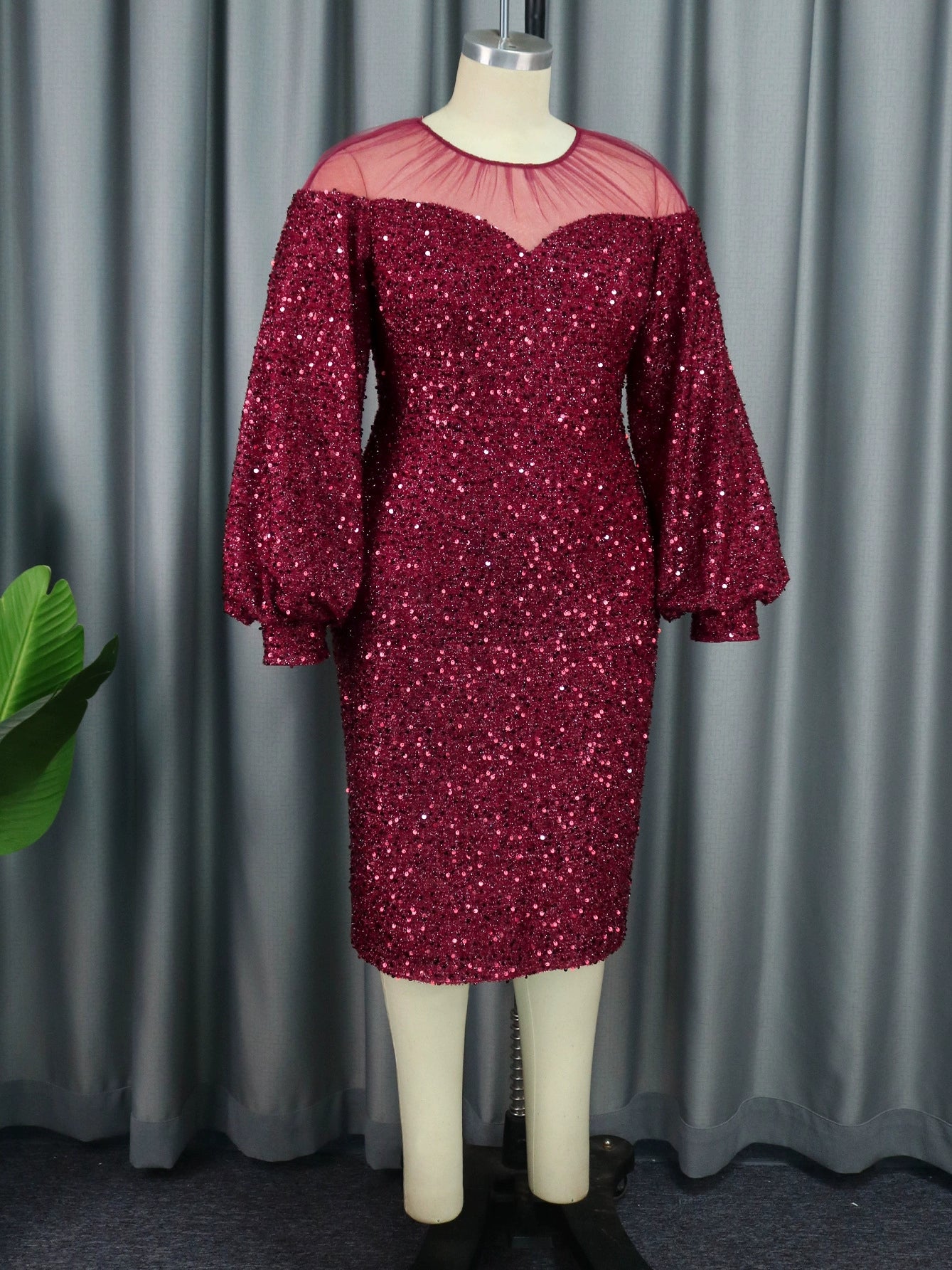 Fashion plus Size Patchwork Sequined Dress Dress Mesh