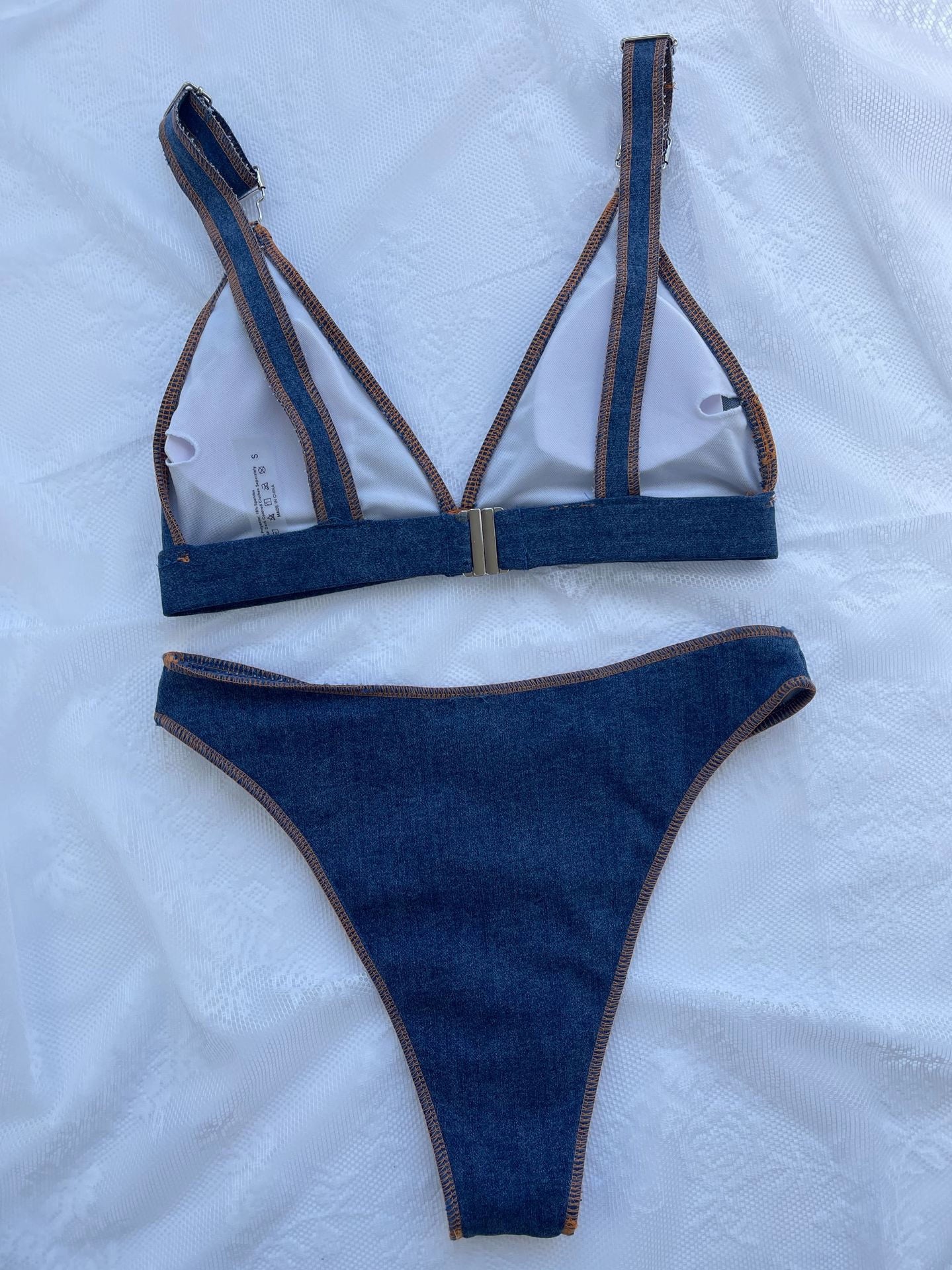 2023 Fashion Ins Export Separates Swimsuit Denim Blue Bikini Solid Color Swimming Suit High Waist Sexy Bikini