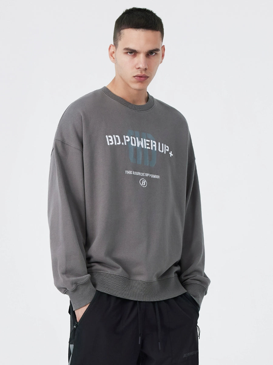 Loose Embroidered Crew Neck Cotton Men's Pullover Sweater