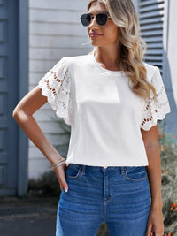 Speaker Pure Color Casual Half-Sleeve Base Tops Lace