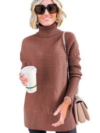 Fashion Fashion Sunken Stripe Turtleneck Sweater Female 2024 Summer New Arrival Silm Easiest for Match Mid Length Long Length Long Sleeves Knitting Tops
