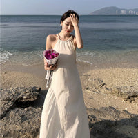 French Style Woven Open Back White Dress Stylish Niche Slim and Sexy Sanya Seaside Vacation Beach Dress for Women