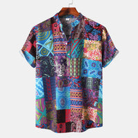 Men's Short-sleeved Shirt 2025 Summer New plus size Casual Hawaiian Printed Shirt Men's Cross-border Foreign Trade Men's Clothing
